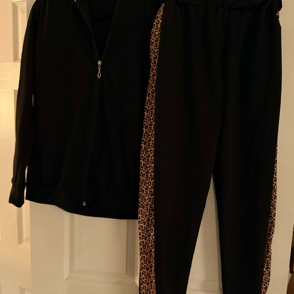 Stylish Black Leopard Trim Pants